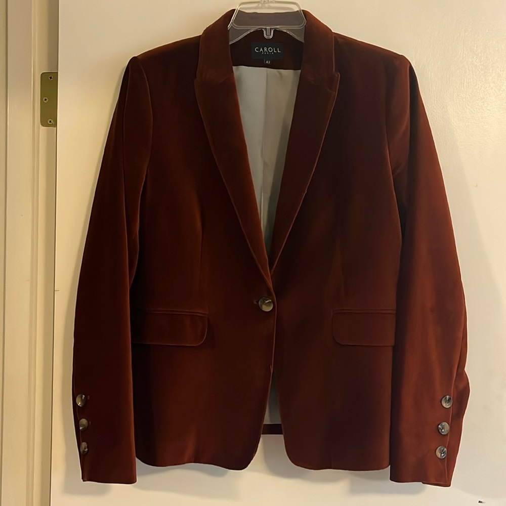 Rich brown velvet women’s blazer by Caroll Paris 42 large